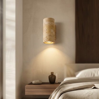 Stonebeam™ Yellow Travertine Wall Lamp, styled close view