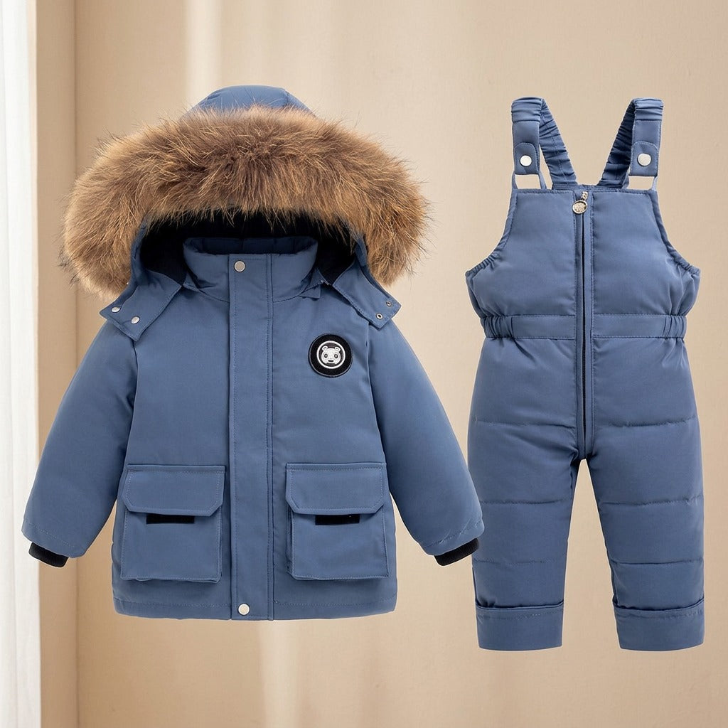 Downsnug™ Children’s Winter Down Two-Piece Suit, material and detail close-up