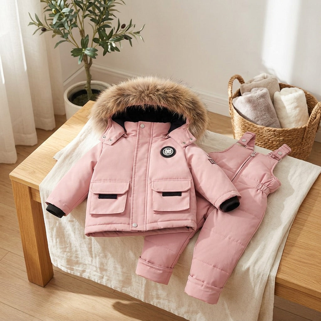 Downsnug™ Children’s Winter Down Two-Piece Suit in a calm home setting