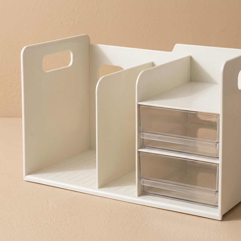 Drawercubby™ Plastic Desktop Storage Rack With Drawer, material and detail close-up