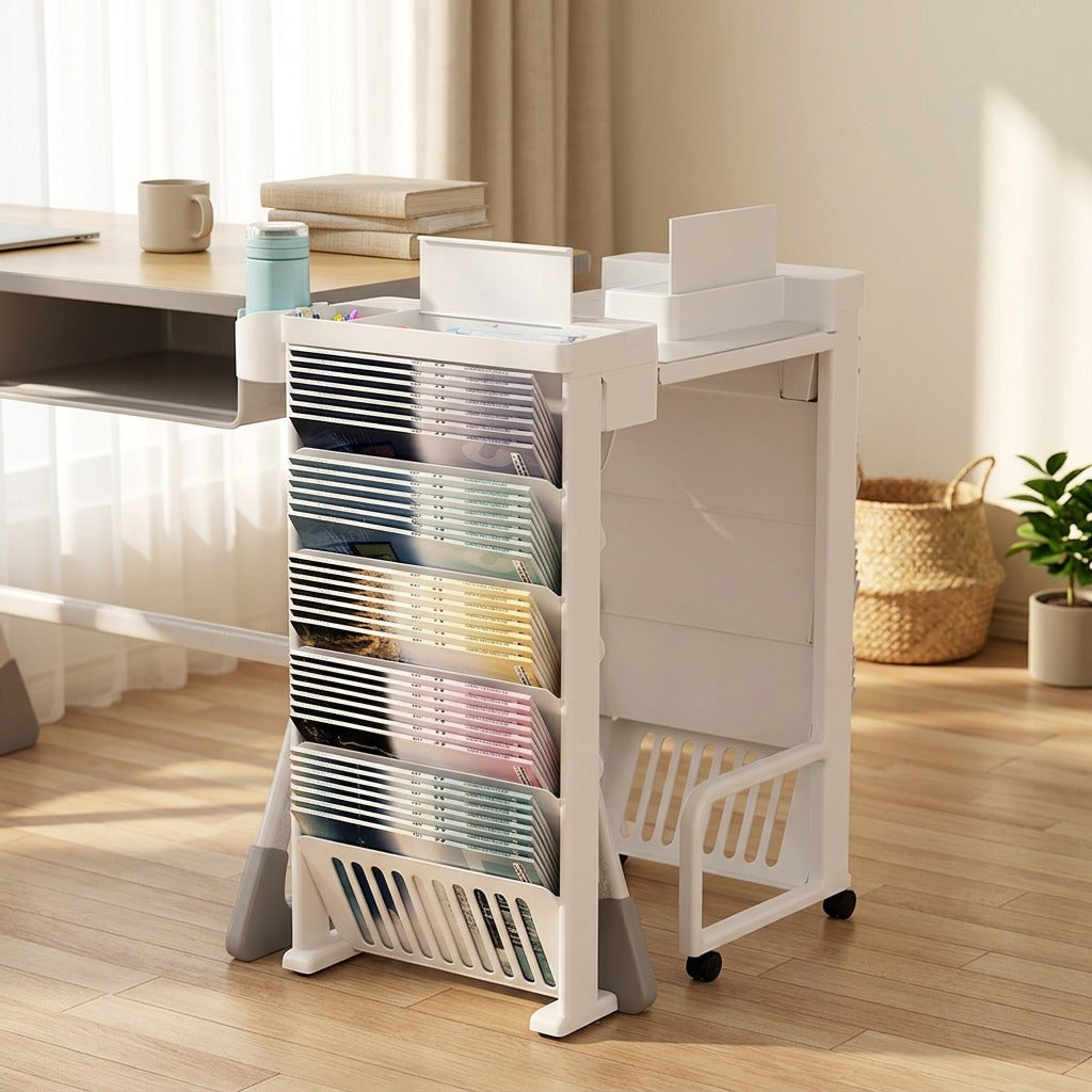 Bookhaven™ Plastic Book Storage Rack, styled close view