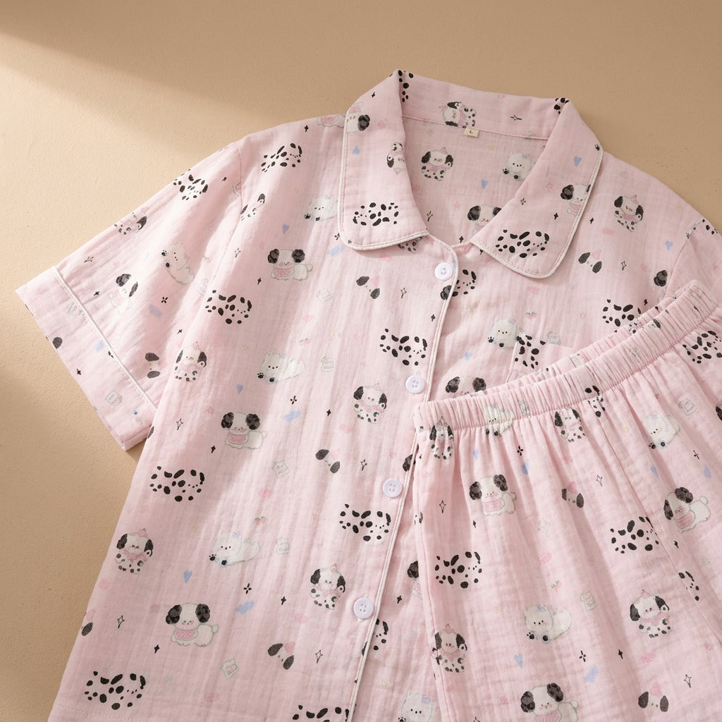 Gauzedream™ Cotton Gauze Pajama Set, material and detail close-up