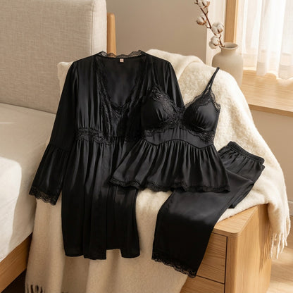Chiffonlull™ Women's Chiffon Three-Piece Pajamas, styled close view