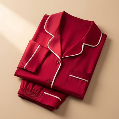Hearthsleep™ Red Wedding Couple Home Clothes, material and detail close-up