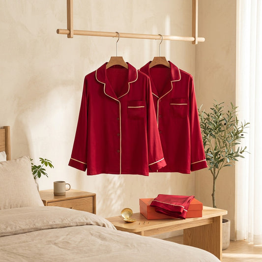 Hearthsleep™ Red Wedding Couple Home Clothes in a calm home setting