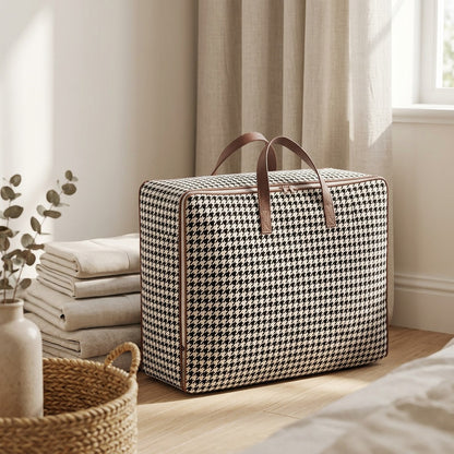 Houndfold™ Foldable Houndstooth Storage Bag, styled close view