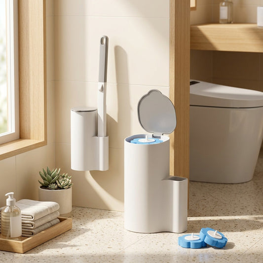 Bowlbristle™ Wall-Mounted Disposable Toilet Brush in a calm home setting