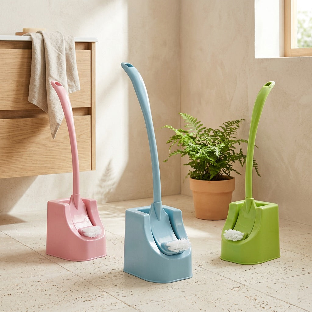 Longshine™ Plastic Toilet Brush Set With Long Handle in a calm home setting