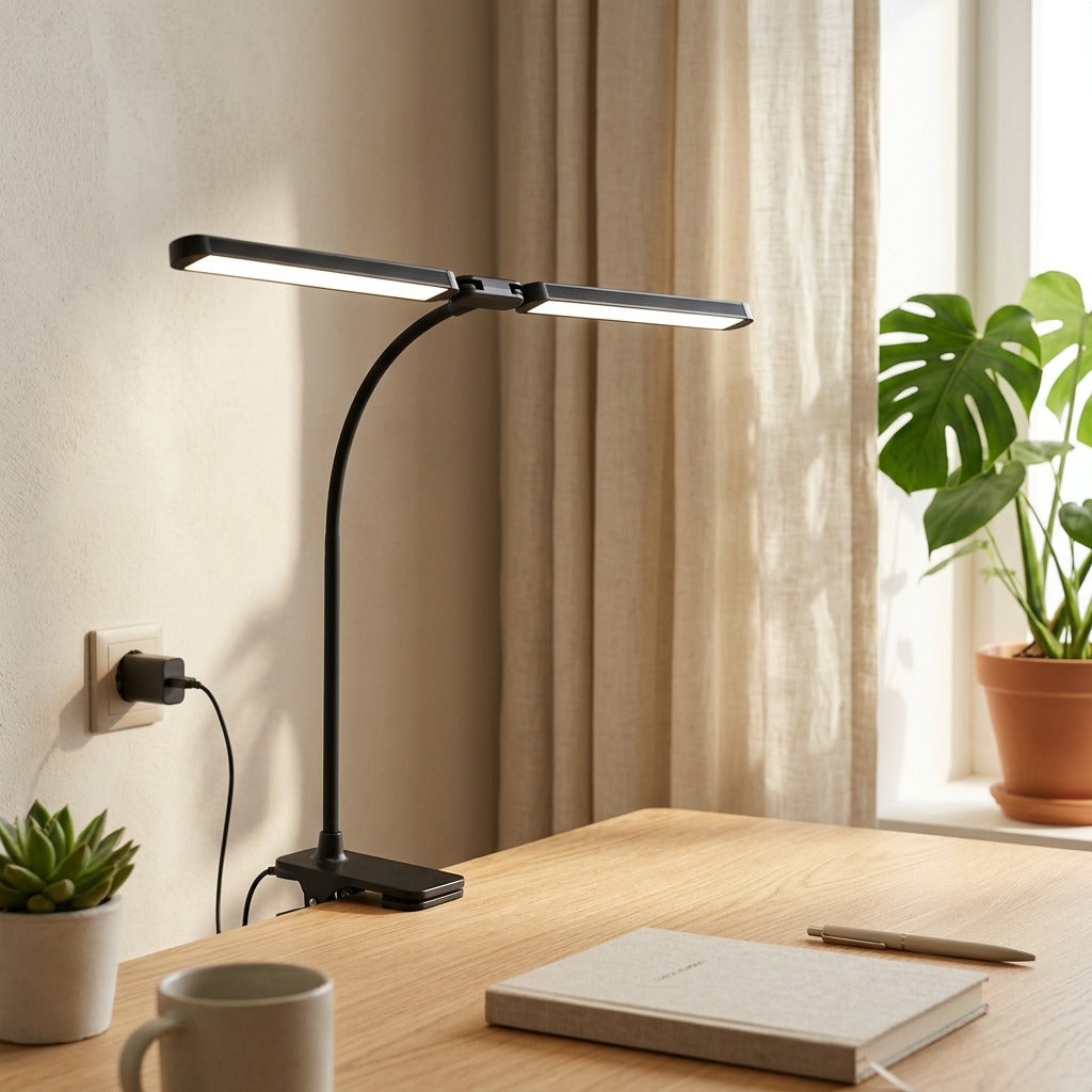 Twinclip™ Double-Headed Clip Desk Lamp in a calm home setting
