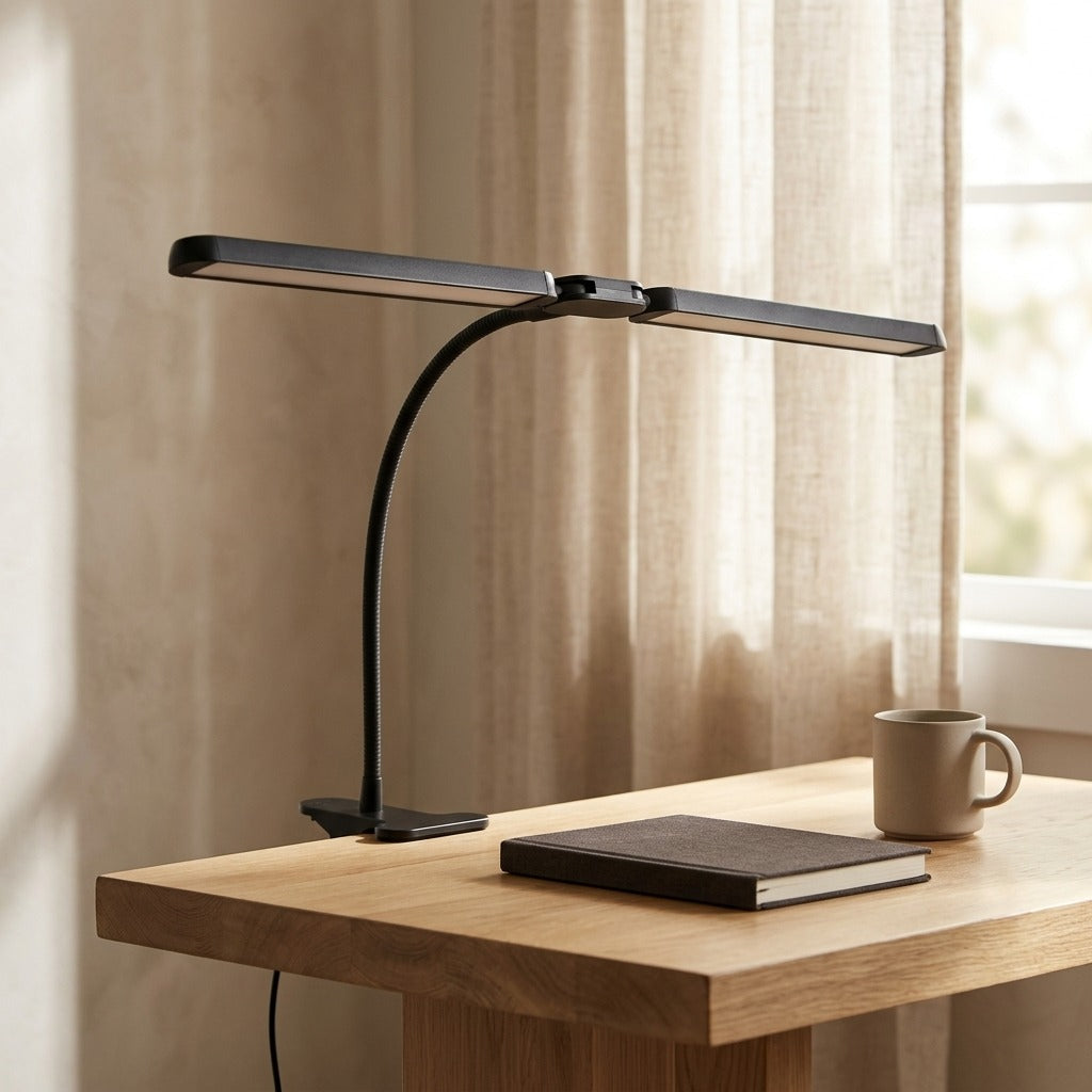 Twinclip™ Double-Headed Clip Desk Lamp, styled close view