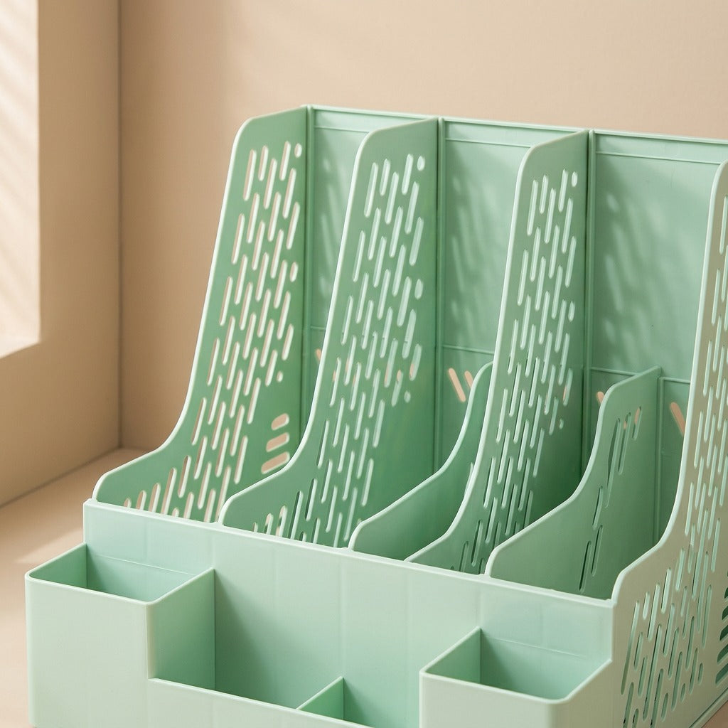 Bookstack™ Four-Column Plastic Desktop Bookshelf, material and detail close-up
