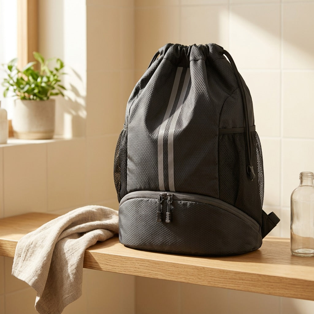Pooltote™ 25L Swimming Storage Bag in a calm home setting