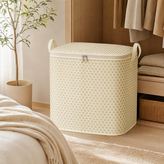 Gridtote™ Diamond Grid Fabric Storage Bag in a calm home setting