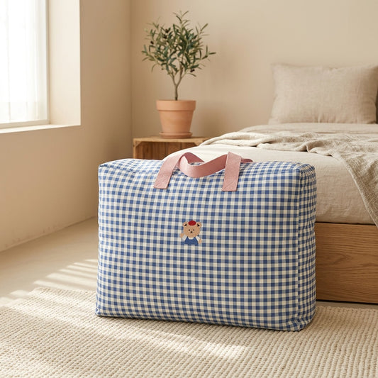 Quiltround™ Round Quilt Storage Bag in a calm home setting