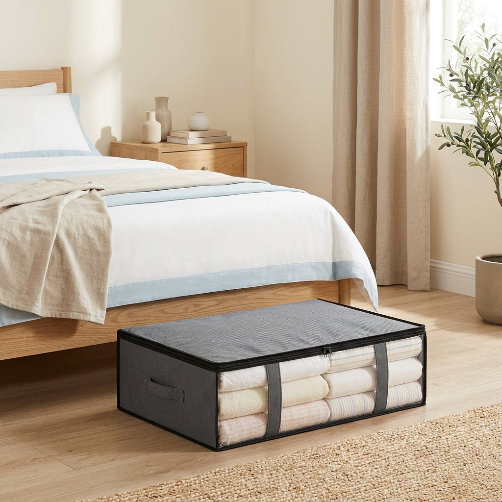 Foldpouch™ Foldable Non-Woven Storage Bag in a calm home setting