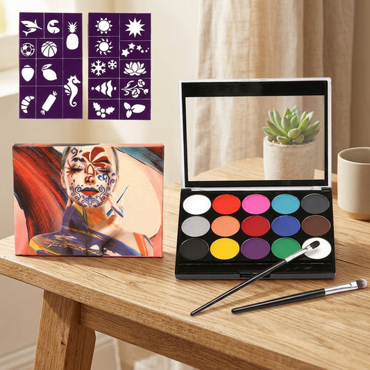 Colorwash™ 15-Color Water-Soluble Face Paint in a calm home setting