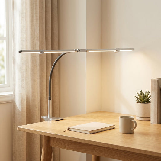 Clampbeam™ Aluminum Alloy Clip Desk Lamp in a calm home setting