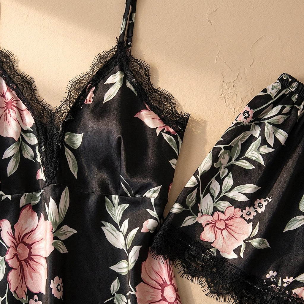 Lacedream™ Lace Polyester Pajama Set, material and detail close-up