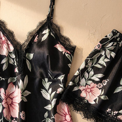 Lacedream™ Lace Polyester Pajama Set, material and detail close-up