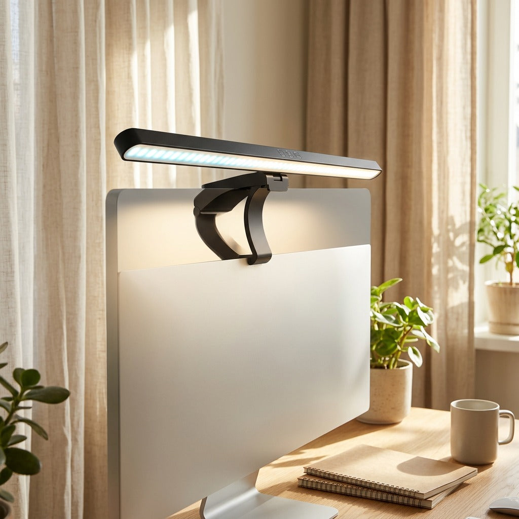 Monitorglow™ Computer Screen Hanging Lamp in a calm home setting