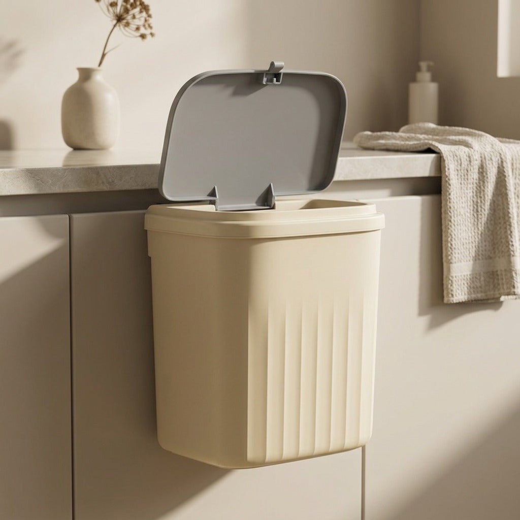 Wallbin™ 12L Wall-Mounted Plastic Trash Can, styled close view