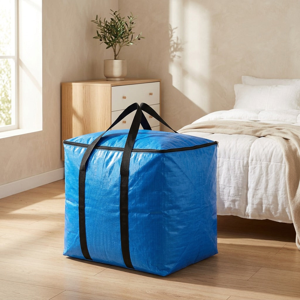 Quiltstow™ Laminated Quilt Storage Bag in a calm home setting