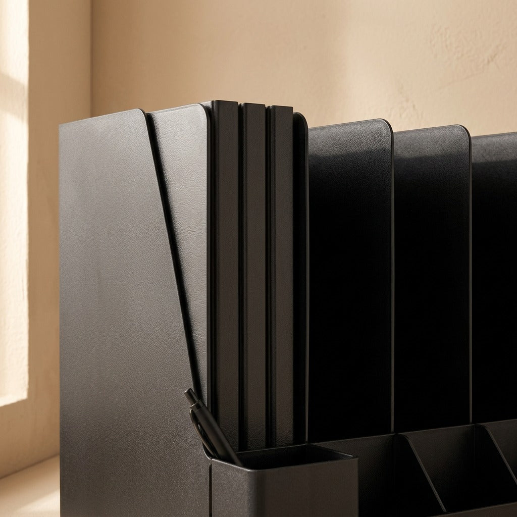 Pagegrid™ Four-Section Plastic File Rack, material and detail close-up