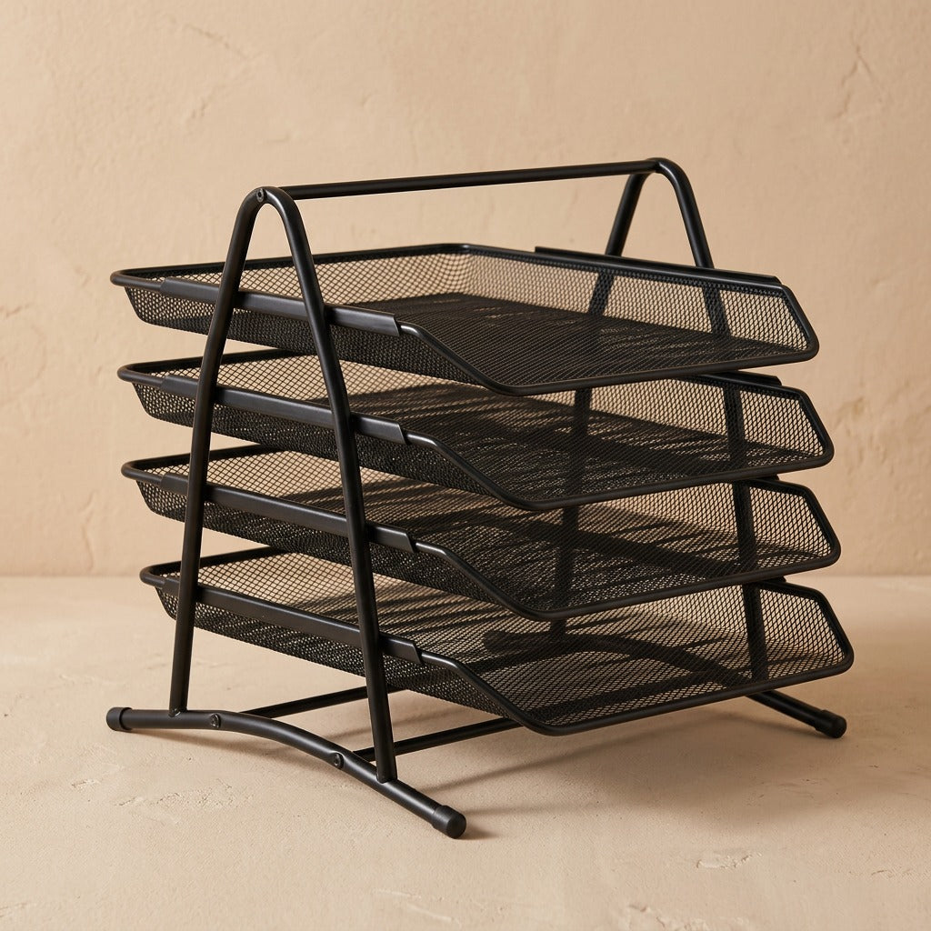 Filetier™ Four-Layer Metal Desktop File Rack, material and detail close-up
