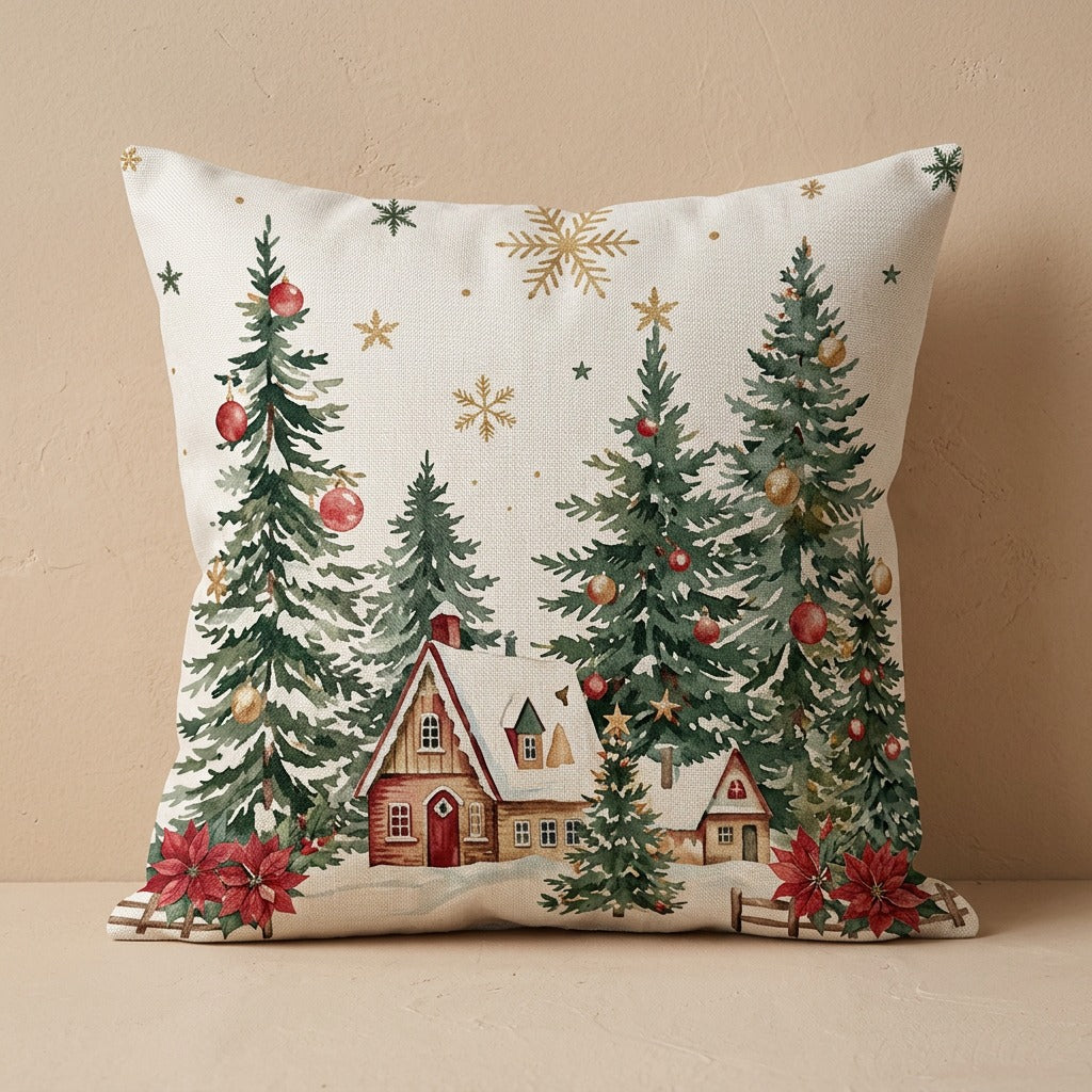 Yuleweave™ Christmas Polyester Cushion Cover, material and detail close-up