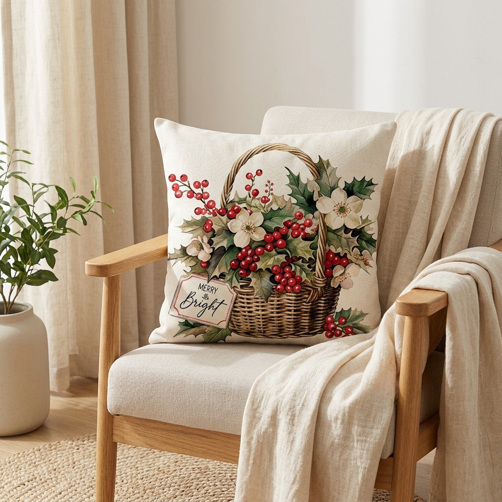 Yuleweave™ Christmas Polyester Cushion Cover in a calm home setting
