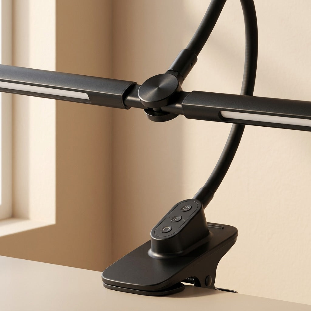 Twinbeam™ Dual-Head Clip-On Desk Lamp, material and detail close-up