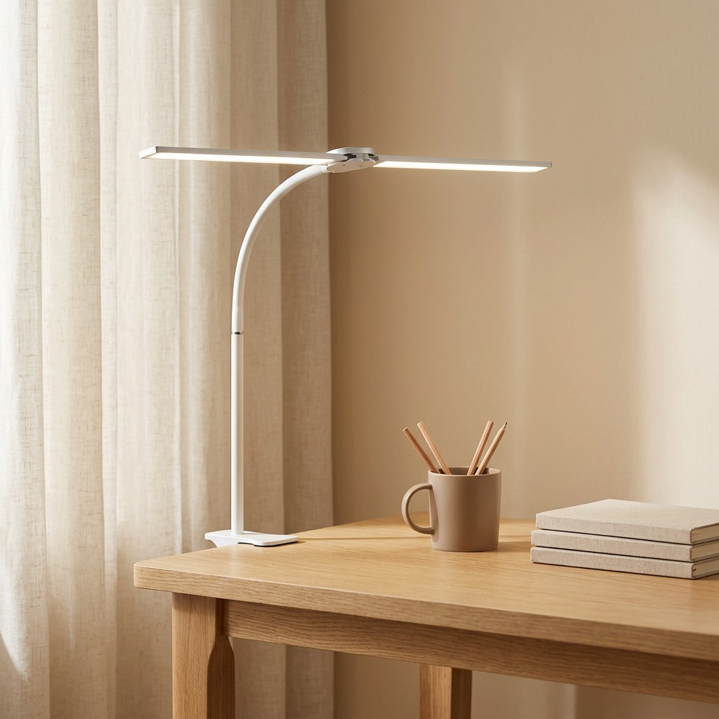 Twinbeam™ Dual-Head Clip-On Desk Lamp, styled close view