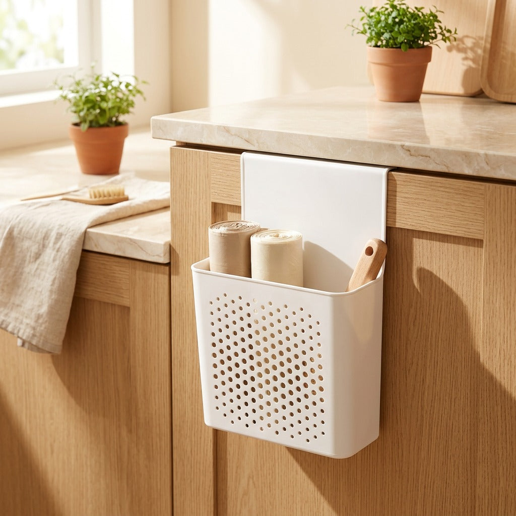 Hangbin™ Plastic Hanging Trash Can in a calm home setting
