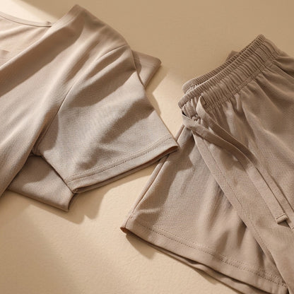 Coolslumber™ Ice Silk Pajama Set With Shorts, material and detail close-up