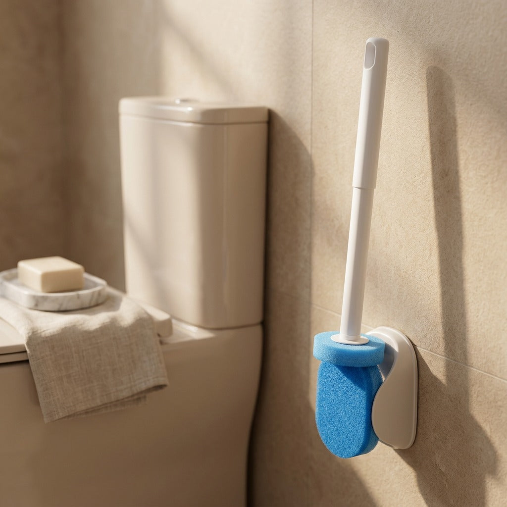 Scrubtoss™ Disposable Plastic Toilet Brush, styled close view
