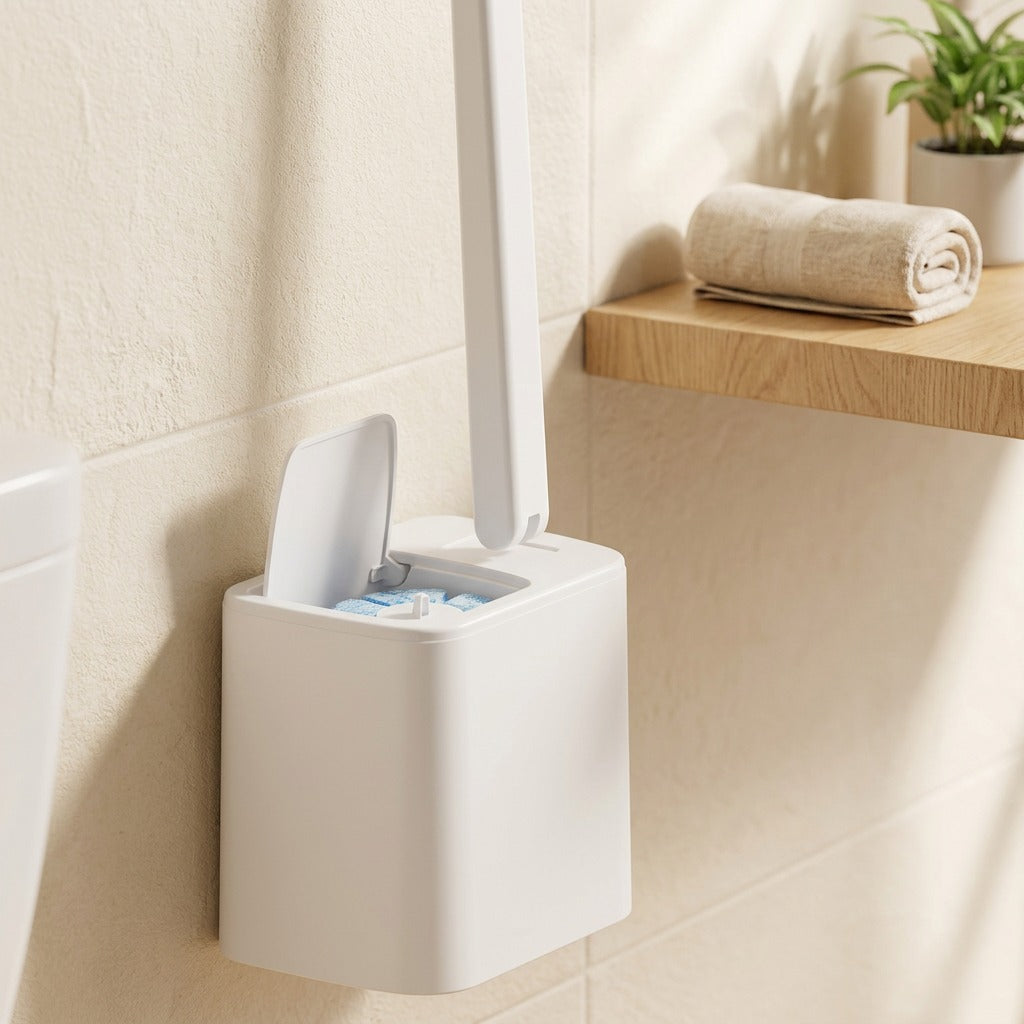 Flipclean™ Disposable Flip-Top Toilet Brush in a calm home setting