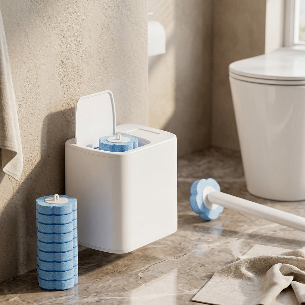 Flipclean™ Disposable Flip-Top Toilet Brush, styled close view