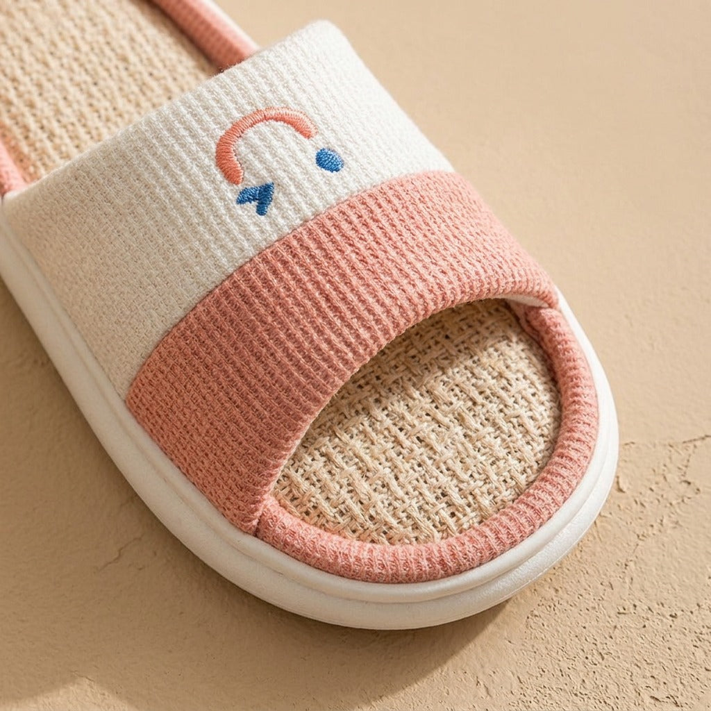 Linenbreeze™ Linen Open-Toe EVA Slippers, material and detail close-up