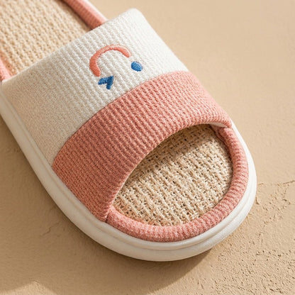 Linenbreeze™ Linen Open-Toe EVA Slippers, material and detail close-up
