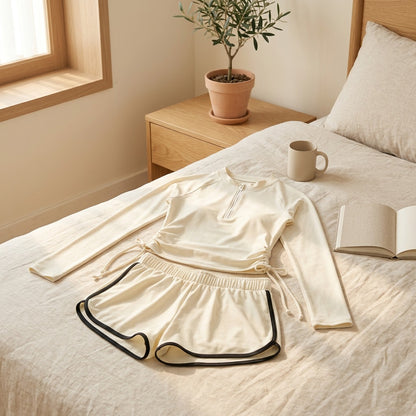 Longtide™ Long-Sleeve Two-Piece Swimsuit in a calm home setting