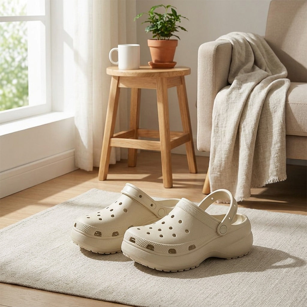 Toastytoe™ EVA Closed-Toe Slippers in a calm home setting