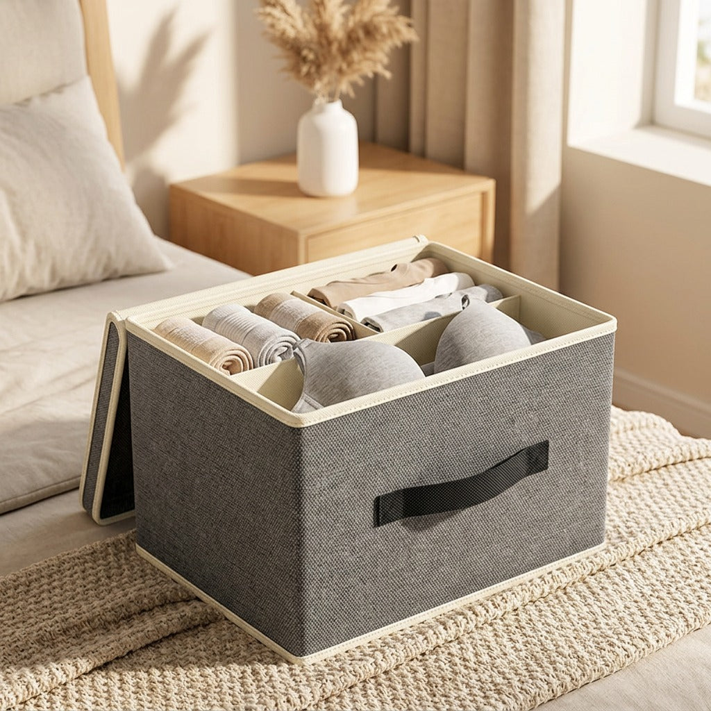 Clothnest™ Foldable Fabric Underwear Storage Box, styled close view