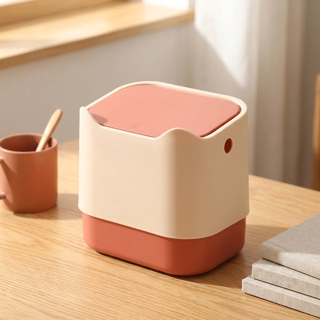 Pushlid™ Push-Top Desktop Trash Can, styled close view
