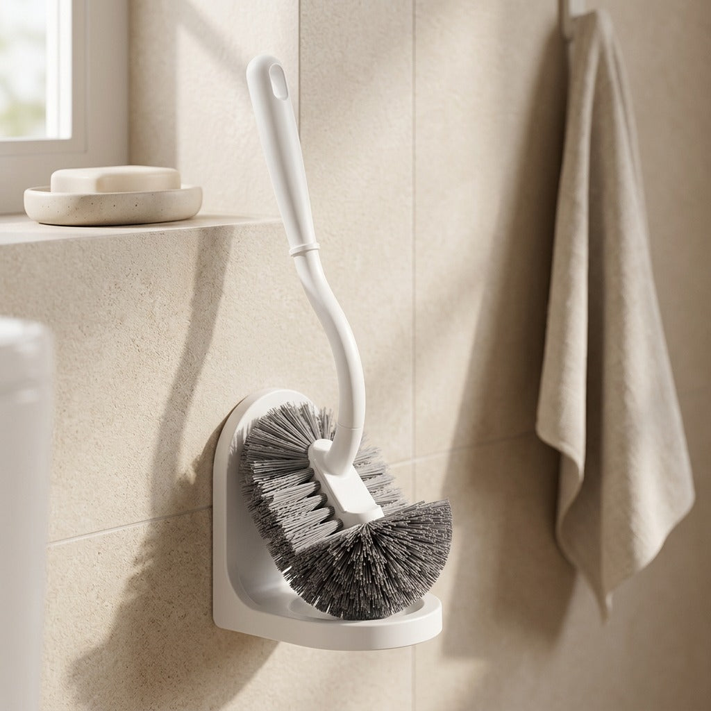 Bowlsweep™ Plastic Toilet Brush With Long Handle, styled close view
