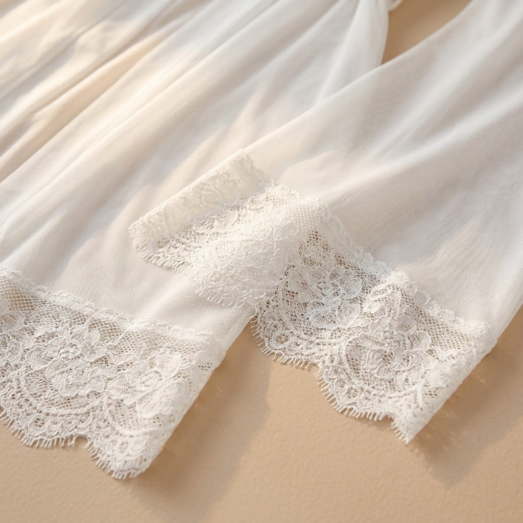 Meshwhisper™ Mesh Nightgown Set With V-Neck, material and detail close-up