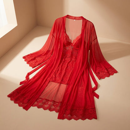 Meshwhisper™ Mesh Nightgown Set With V-Neck