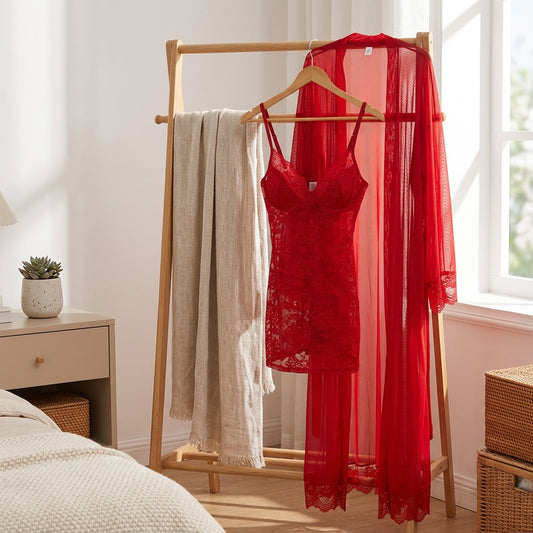 Meshwhisper™ Mesh Nightgown Set With V-Neck in a calm home setting
