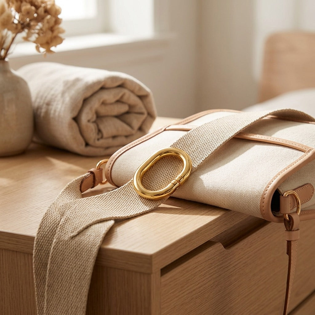 Eggclasp™ Metal Egg-Shaped Bag Buckle, styled close view