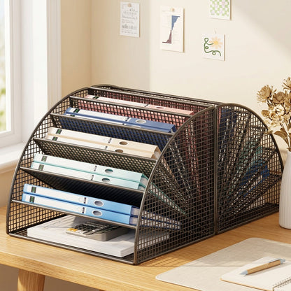Deskstack™ Iron Desk File Storage Rack in a calm home setting
