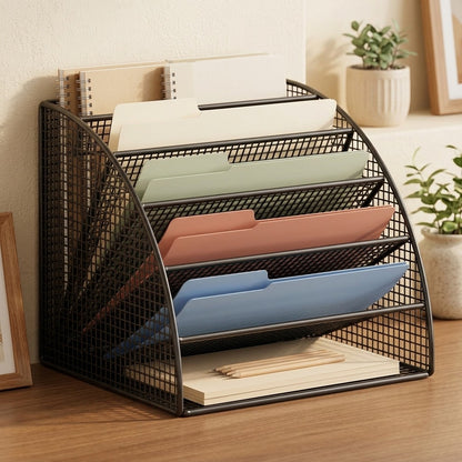 Deskstack™ Iron Desk File Storage Rack, styled close view